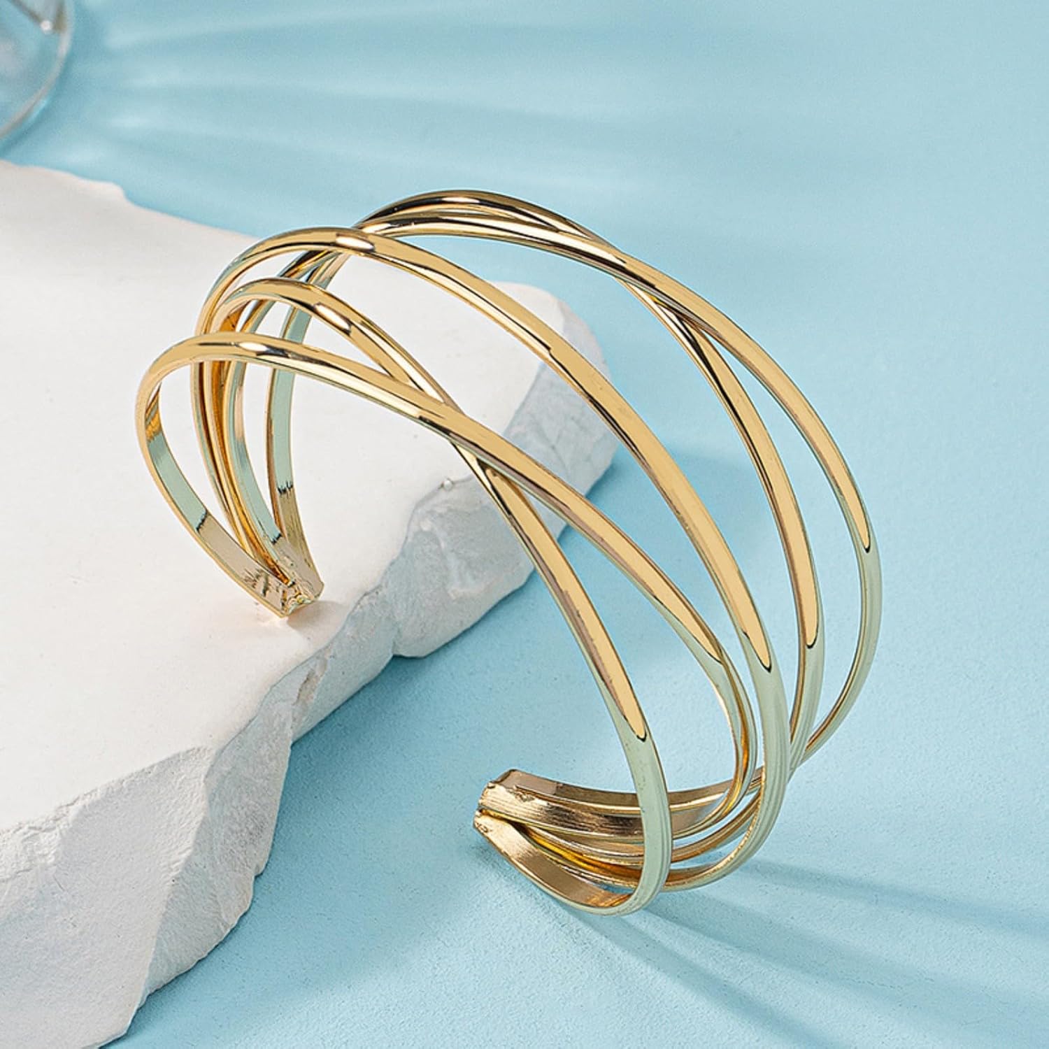 Chunky Cuff Bracelet for Women,Boho Twisted Multi-layer Cross Wire Bangle Bracelets Punk Wide Open Wrist Arm Cuffs - Image 4