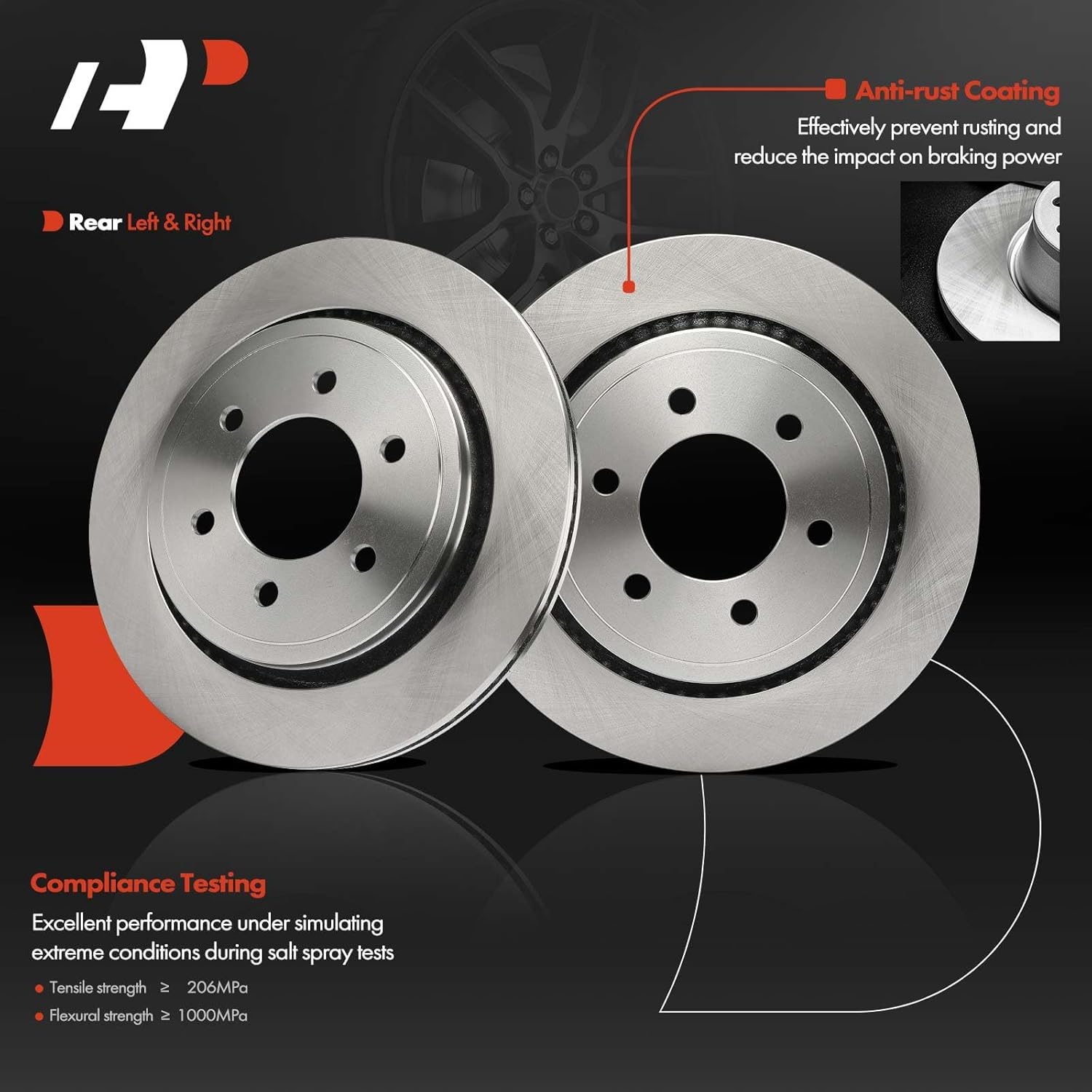 A-Premium 13.23 inch (336 mm) Rear Vented Disc Brake Rotors Compatible with Select Ford Models - F-150 F150 2015 2016 2017, Fit Electric Parking Brake Model Only, 2-PC Set