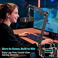 Vista 8 de ZealSound Podcast Microphone for PC/Mac/iPhone – USB Studio Mic with Noise Cancellation, RGB Lighting, Mute, Gain, Monitoring & Echo, Boom Arm & Pop