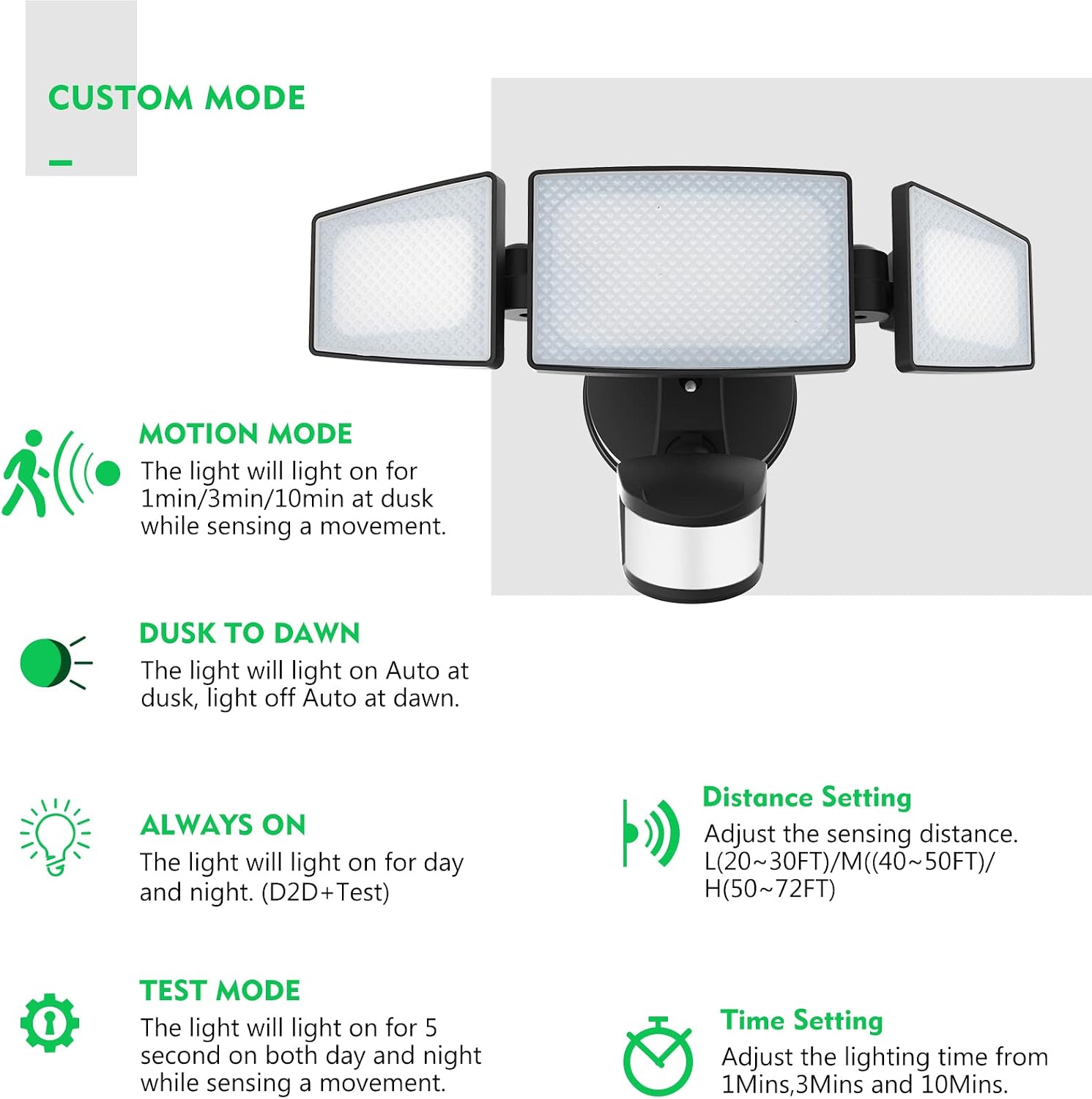 bulbeats LED Security Lights Motion Sensor Light Outdoor, 38W 3800LM Outdoor Flood Light with 3pcs Adjustable LED Heads, 5000K IP65 Waterproof Motion Security Light for Garage, Porch, Yard