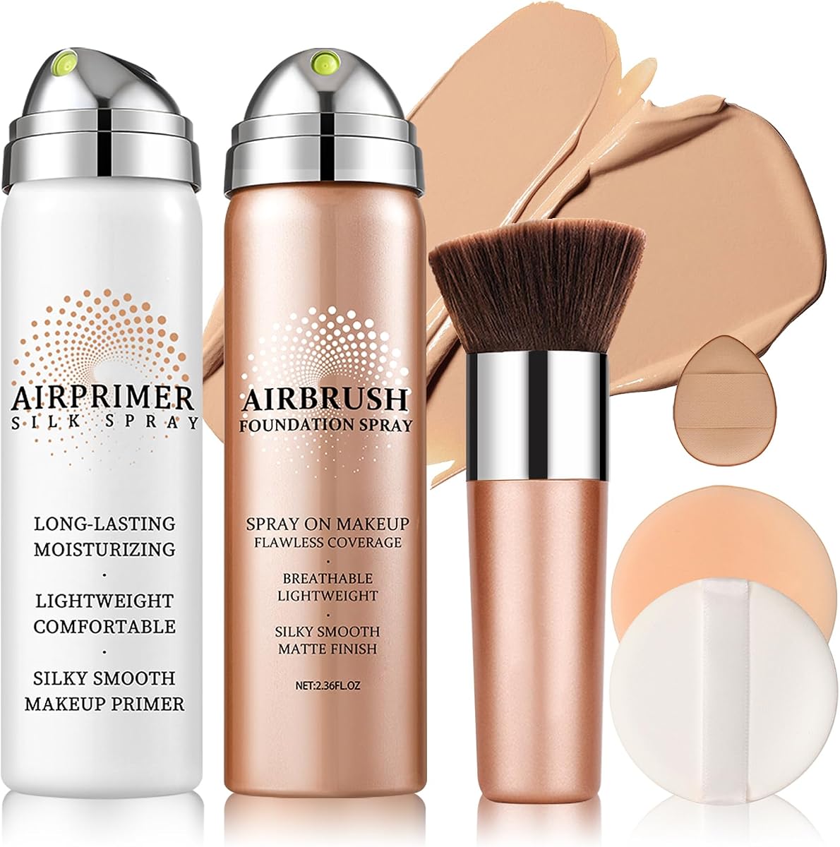 Airbrush Foundation with Primer,Face Makeup (02 Beige) | Silk Flawless Airbrush Makeup,Buildable Coverage with Anti-aging Formula,Moisturizing Foundation Makeup