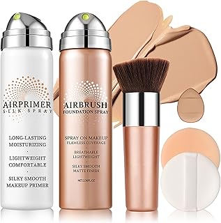 Airbrush Foundation with Primer,Silk Flawless Airbrush Makeup,Buildable Coverage with Anti-aging Formula,Moisturizing Foundation Makeup (02 Beige)