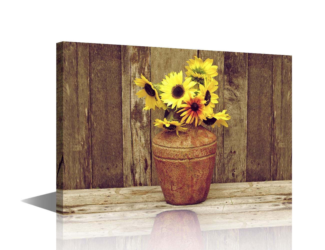 TISHIRON Canvas Wall Art Susan Flowers in a Rustic Vase Vintage Art Farmhouse Art for Home Office Bathroom Bedroom Stretched Giclee Framed Print Ready to Hang 6x24inch