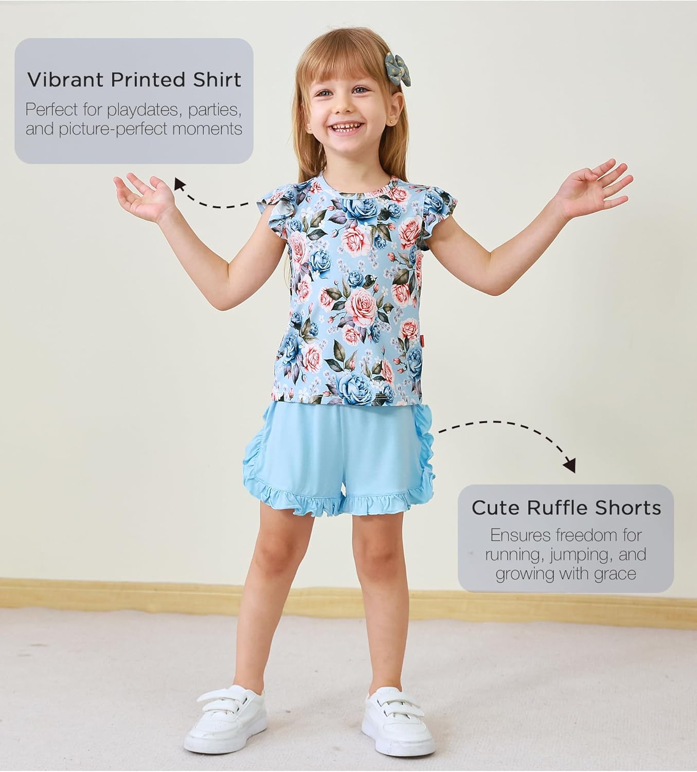 Toddler Kid Girls Summer Outfits Ruffled Cap Sleeve Shirt and Shorts Set, Viscose from Bamboo - Image 2