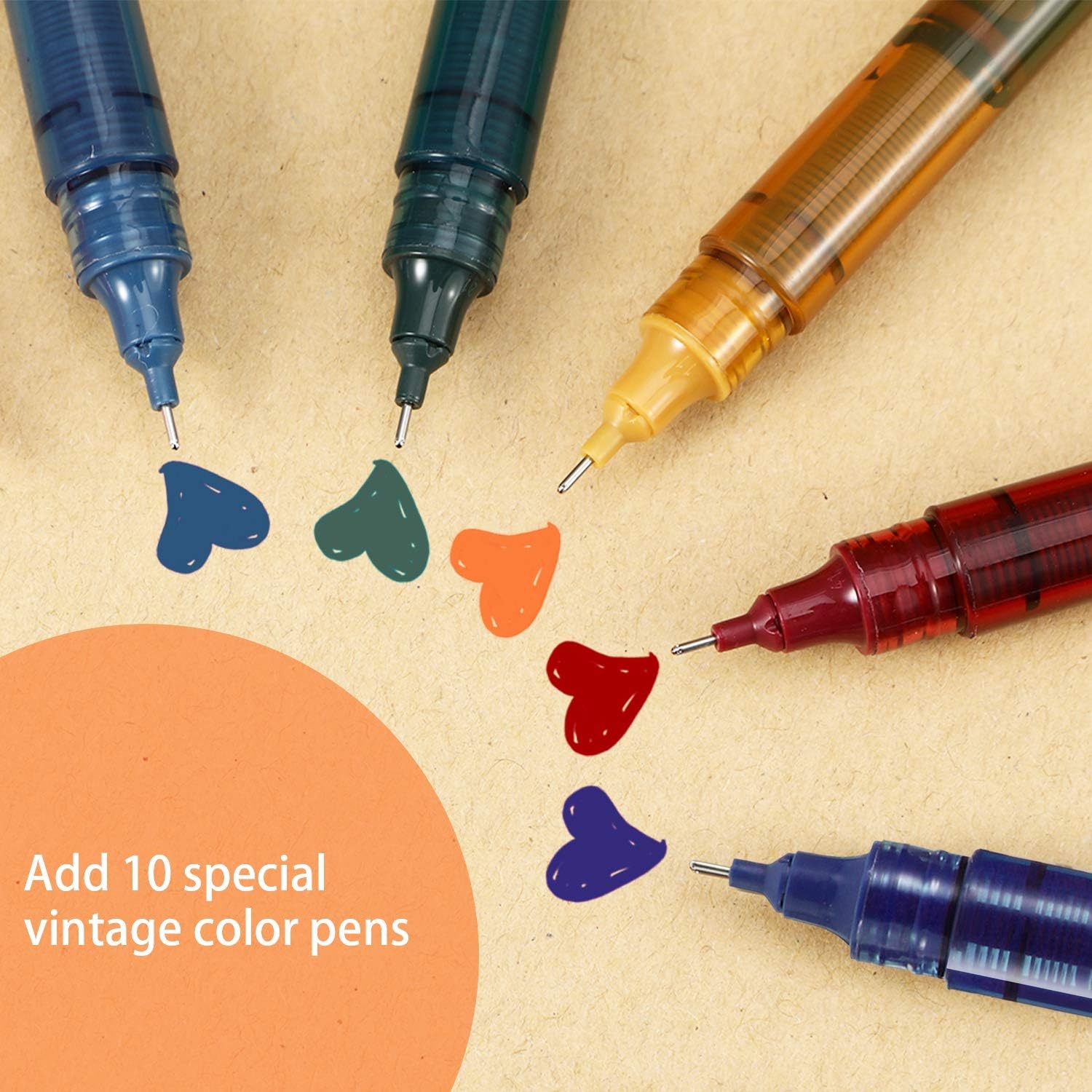 12 Pieces Rolling Ball Pens, Quick-Drying Ink 0.5 mm Extra Fine Point Pens Liquid Ink Pen Rollerball Pens (Black, Amber Yellow, Dark Blue, Haze Blue, Dark Green and Dark Red) : Office Products