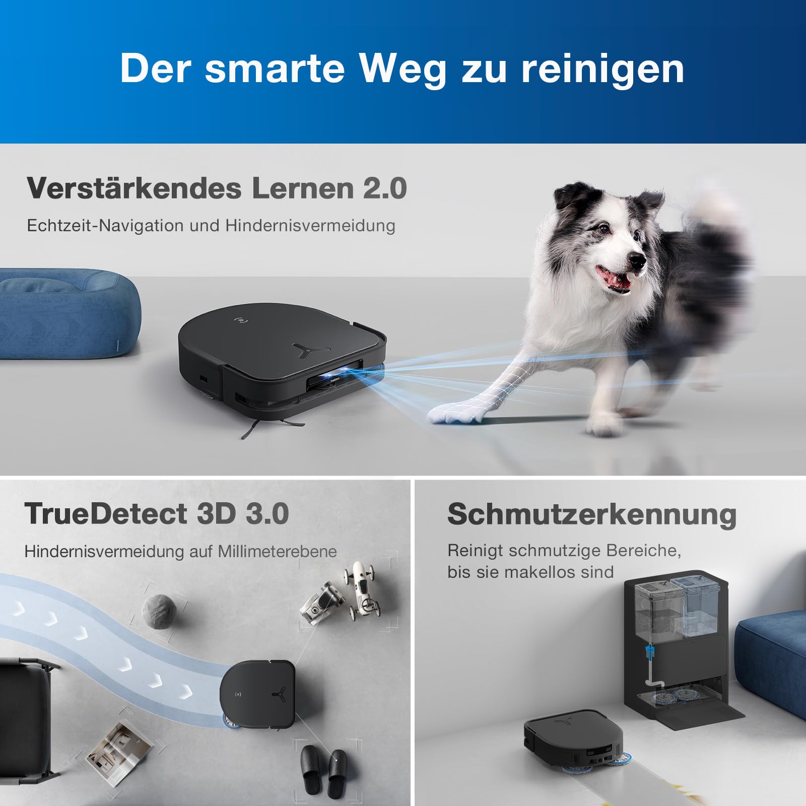 ECOVACS DEEBOT X5 Omni Saugroboter mit Wischfunktion, 12,800Pa Saugkraft, ZeroTangle Technologie, TruEdge™ Edge Mopping, 70℃ heißes Wasser Mop Waschen, Auto Anheben des Mopps, Selbstentleerung