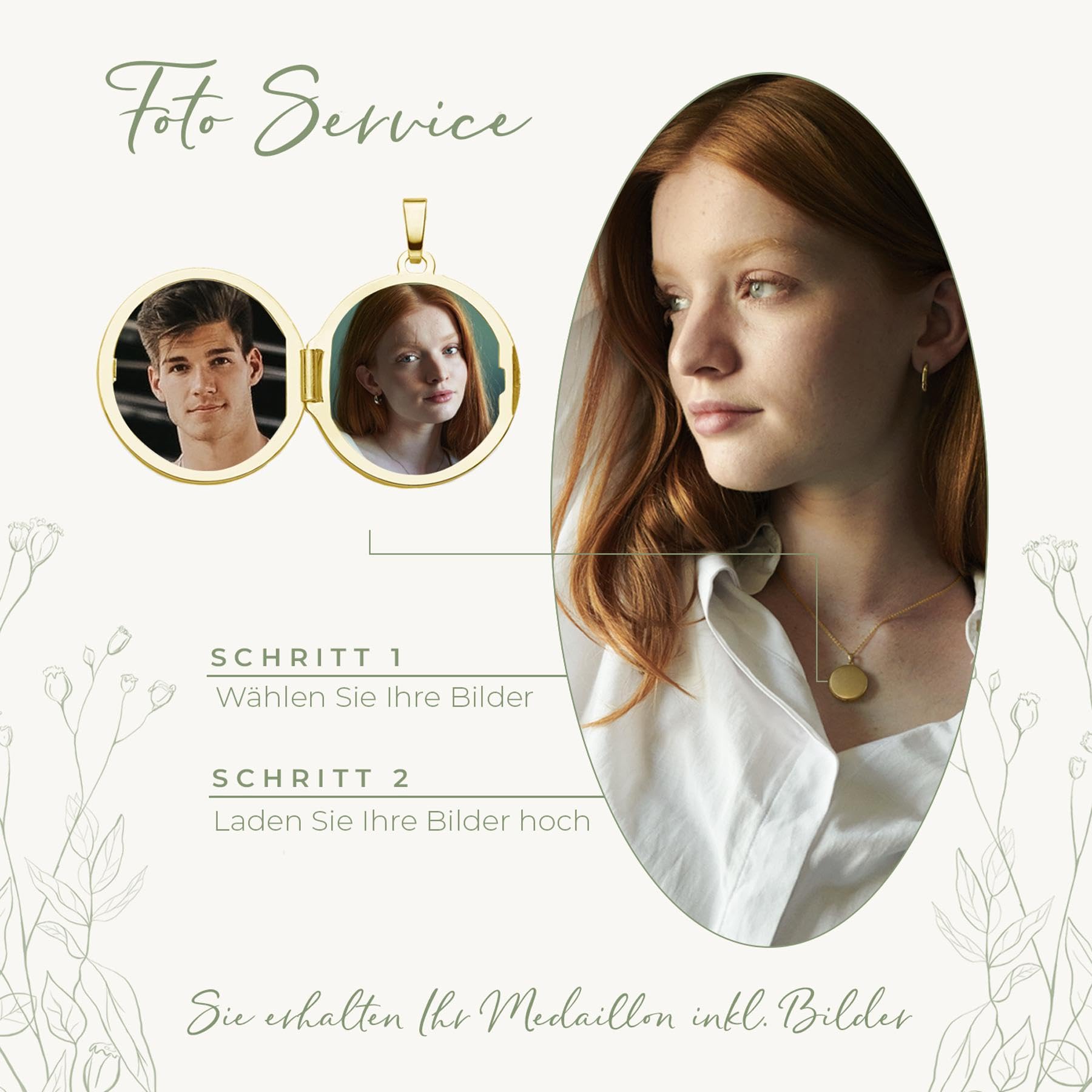 Damen Medaillon rund zum Öffnen für Bilder in Silber 925 und vergoldet | Gold / Rosegold, Kette 45-50cm, Foto Upload Service & Gravur, Rundes Medaillon aufklappbar für Frauen Mama Freundin