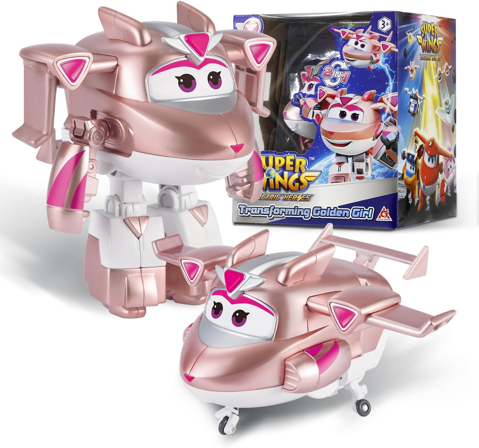 Super Wings Transformable Toys 5" Golden Girl Airplane Deformation Figure Toy 2 in 1 Mode Rescue Bots Action Figure Toys for 3-5 Years Old Boys and Girls Airplane Toys for Toddlers 3 4 5 6 7 Years