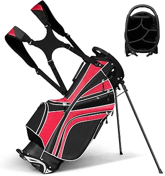 Tangkula Golf Stand Bag with 6 Way Top Dividers, Lightweight Golf Bag with Adjustable Dual Strap & 8 Pockets, Waterproof Rain Hood, Portable for Men Women