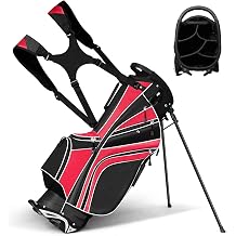 Tangkula Golf Stand Bag with 6 Way Top Dividers, Lightweight Golf Bag with Adjustable Dual Strap & 8 Pockets, Waterproof Rain Hood, Portable for Men Women
