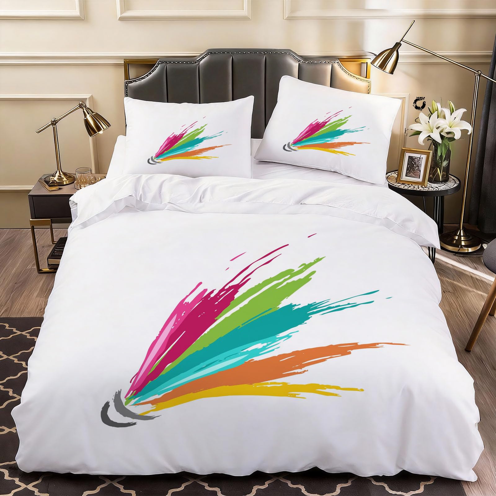 3D Badminton Duvet Cover Badminton Bedding Super King Bed Set, Soft Microfiber Comforter Cover Printed with Zipper Closure Quilt Coverr 260x220 cm and 2 Pillowcases