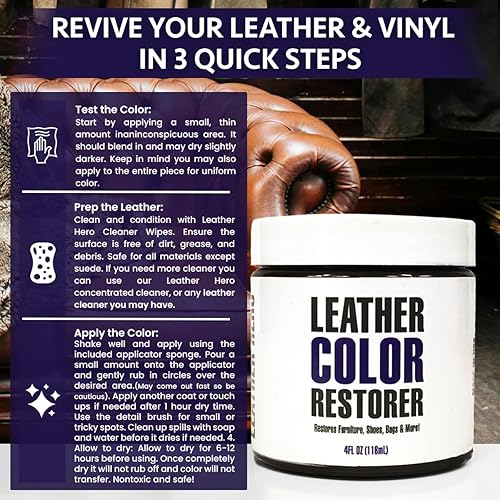 Miniatura 3 de Leather Hero - Restaurador y aplicador de cuero de color Reparación, renovar sofá de cuero y vinilo, bolsos, zapatos, asientos de coche, sofás 118