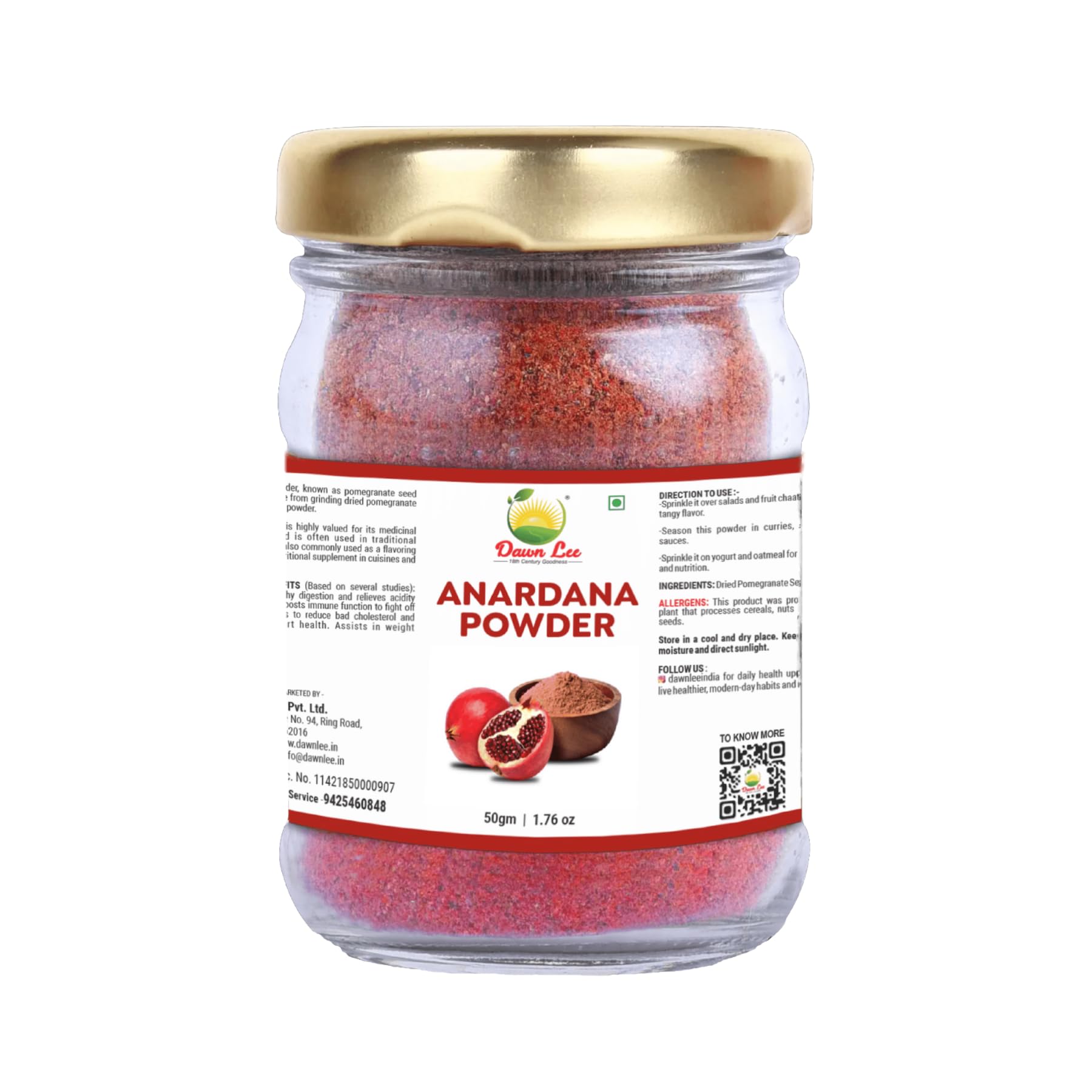 Dawn Lee (18th Century Goodness) Anardana Powder Dried Pomegranate Powder Churan Relieves Acidity Promotes Health Digestion Reduce Bad Cholesterol -