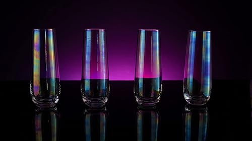 Miniatura 4 de Iridescent Luster Pearl Radiance - Juego de 4 copas de champán de 10 onzas cada una, copa de vino grande con perlas blancas radiantes, copas de vino