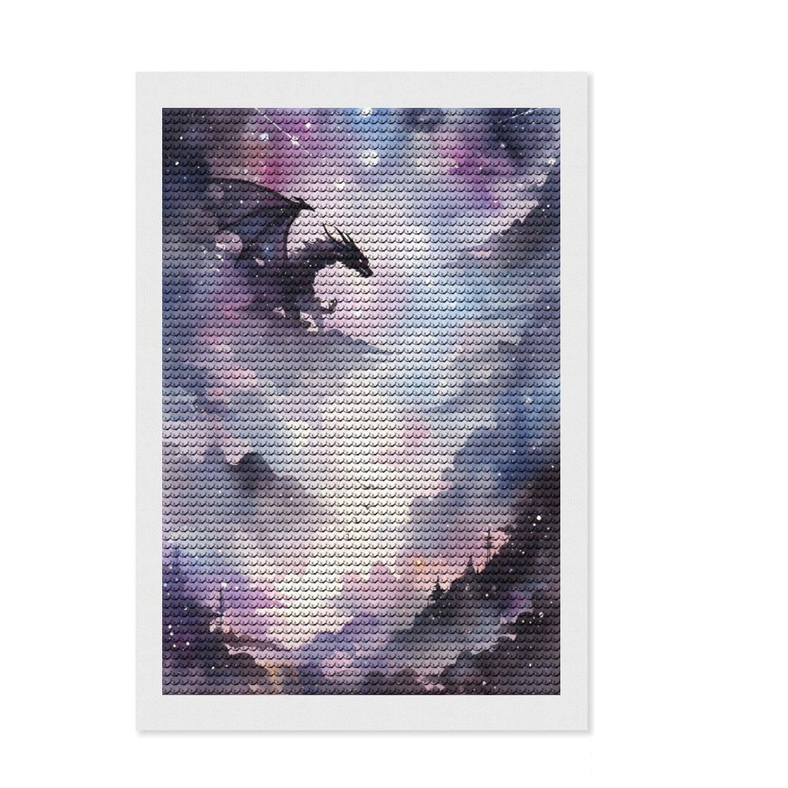 Junmoney Dragon in Mist Full Drill Diamond Painting Kit 8"x12", for Teens, Boho Decor, Good for Quiet Evenings, Thoughtful Handmade Gift