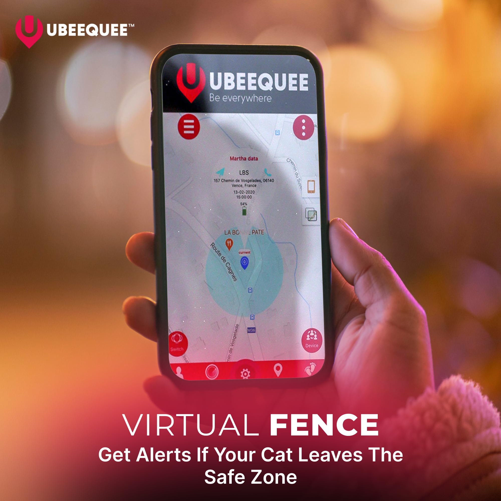 UBEE CAT GPS Tracker for Cats - Lightest UK Cat tracker (23g) with Unlimited Range - Waterproof Real-Time Location Tracking Device with Free & Shareable App - Rechargeable 450mAH Battery - UK Support