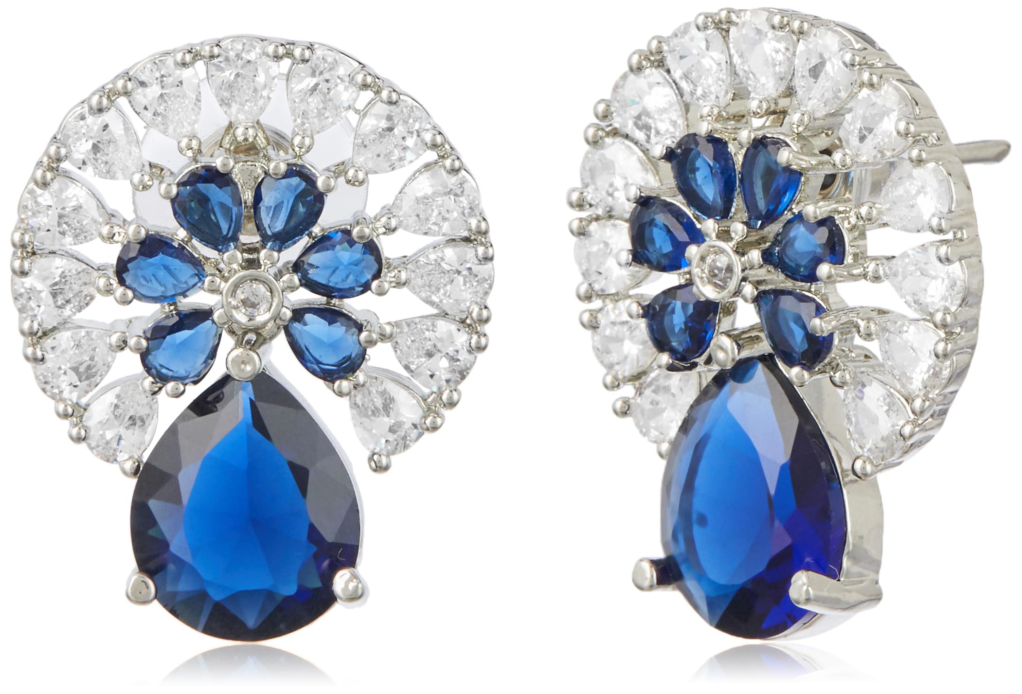Zeneme Rhodium Plated Silver Toned American Diamond Contemporary Brass Earrings For Women and Girls (Celestial Bloom Blue) (B0D6WTZ6HV) Amazon Price History, Amazon Price Tracker