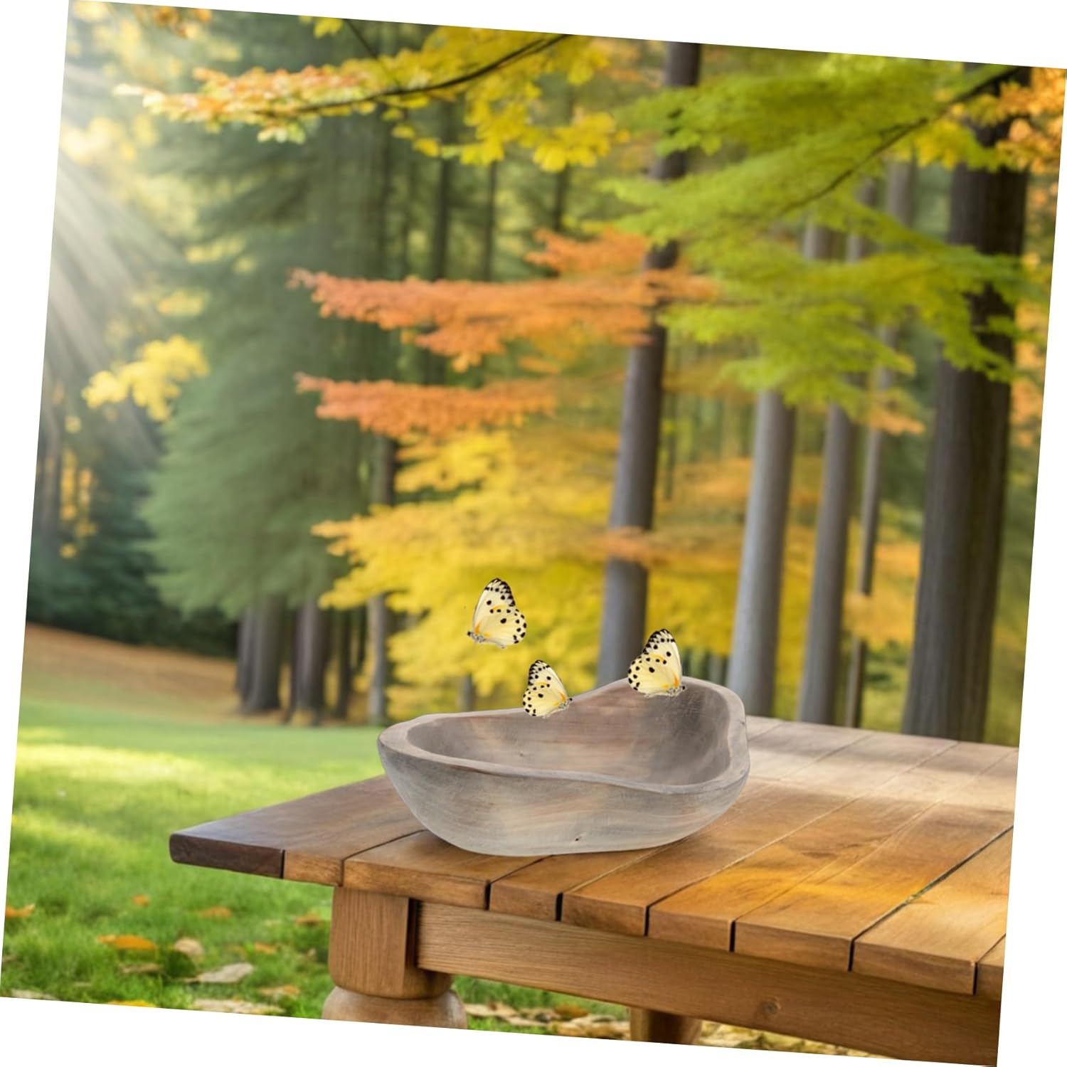 Natural Wood Butterfly Watering Station Rustic Bird Bath Bowl for Hummingbirds and Bees Outdoor Garden Decor Irregular Wood Feeder for Wild Birds