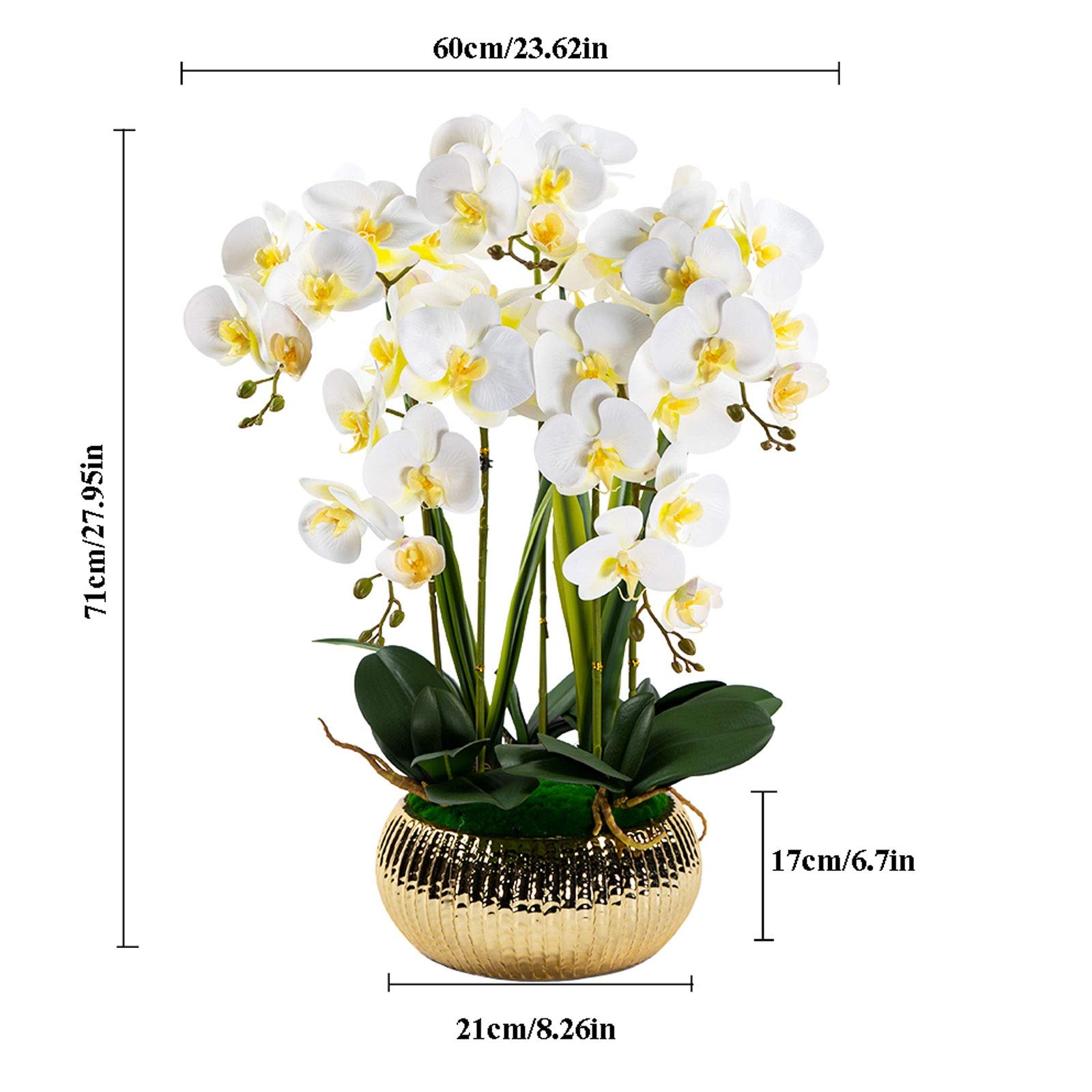 Orchidée artificielle Phalaenopsis en soie, arrangement floral, fleurs d'orchidée artificielles avec vase en céramique, décoration de table de mariage, de salle à manger, pour la maison et le bur
