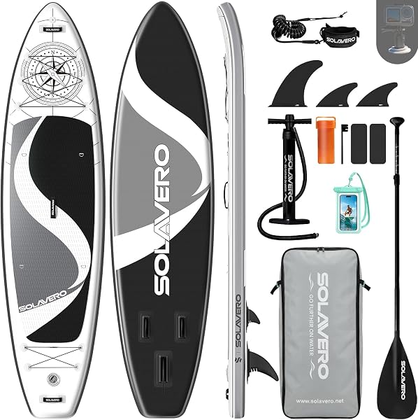 SOLAVERO サップボード インフレータブル 長350cm 幅89cm 厚15cm 耐荷重量200kg SUPボード超軽量 パドルボード サーフィン、ヨガ、釣りを楽しめます高い安定性 初心者sup 可调节桨 气泵 尾鳍 防水手机袋,安全绳 收纳包付き 持ち運び便利 - 1