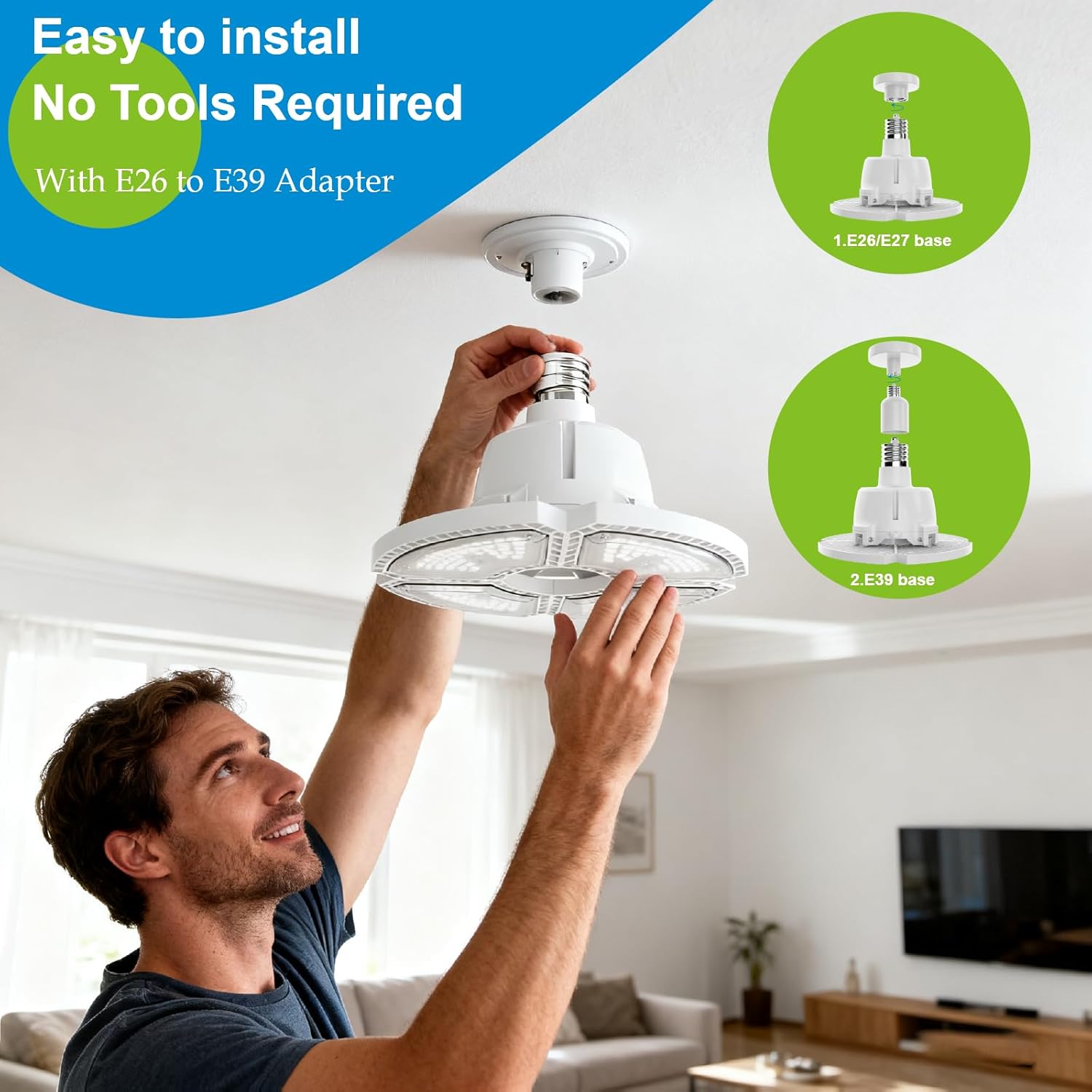 IDO LED Garage Lights Ceiling Fixture - 40W/60W/80W 11200Lm Super Bright Shop Light, 3 CCT (3K 4K 5K) Gym Bulbs with E26 to E39 adpater