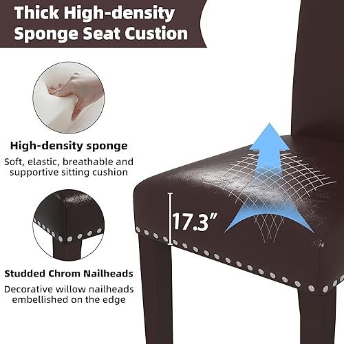 Miniatura 7 de Westice Juego de 6 sillas de comedor tapizadas de piel sintética para cocina, sillas laterales de comedor con ribete de cabeza de clavo y patas de