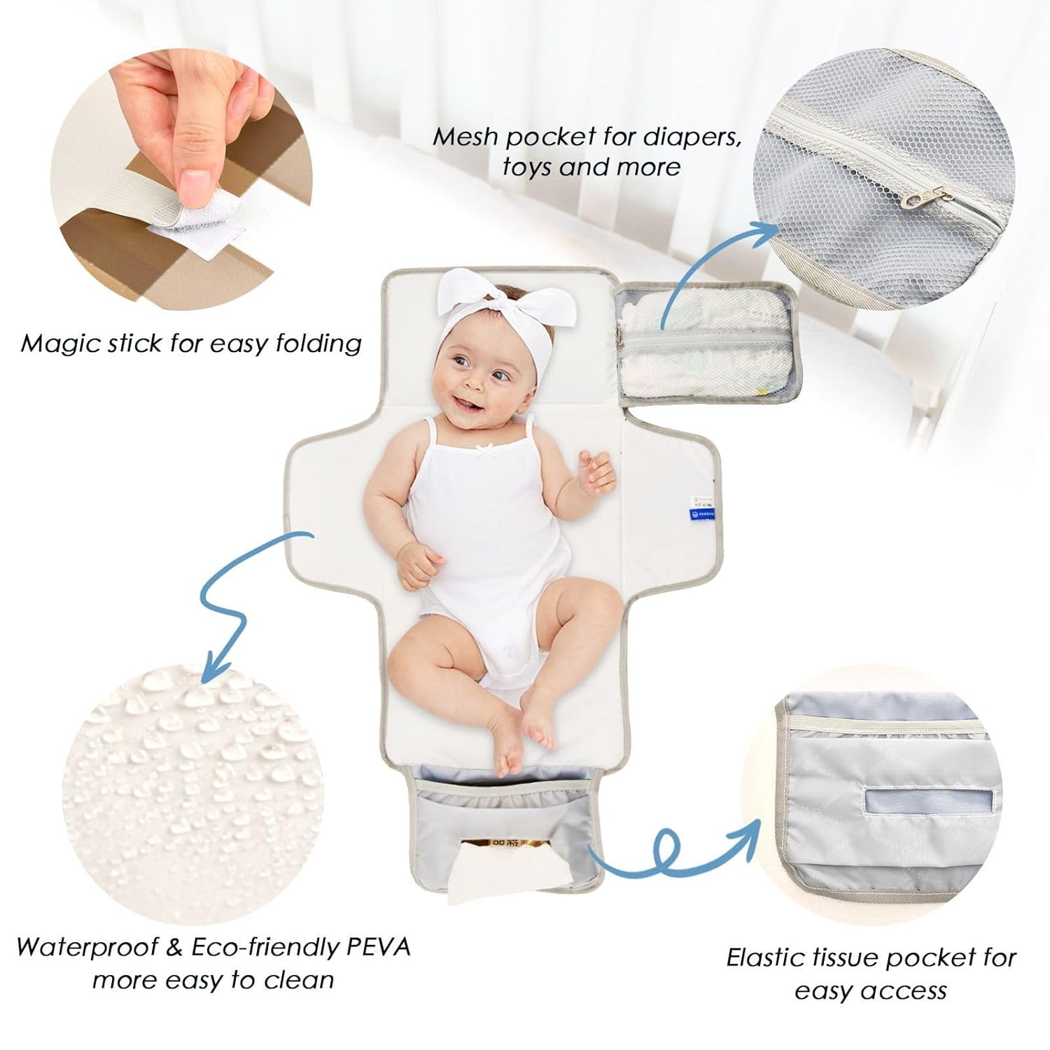 Coffee Brown Bronze Gingham Reusable Changing pad for Baby with Tissue Pocket Baby Portable Changing pad Infant Travel Station Kit cambiadores de pa?ales para Bebes