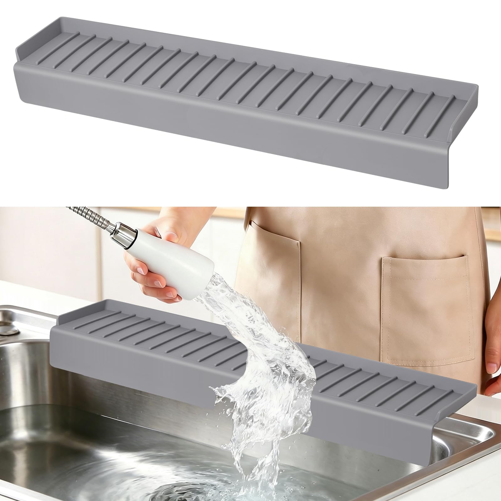 Sink Edge Protector with Suction Cup, 30" x 4", Silicone Sink Splash Guard for Kitchen & Bathroom, Protect Countertop from Scratches, Stains, for