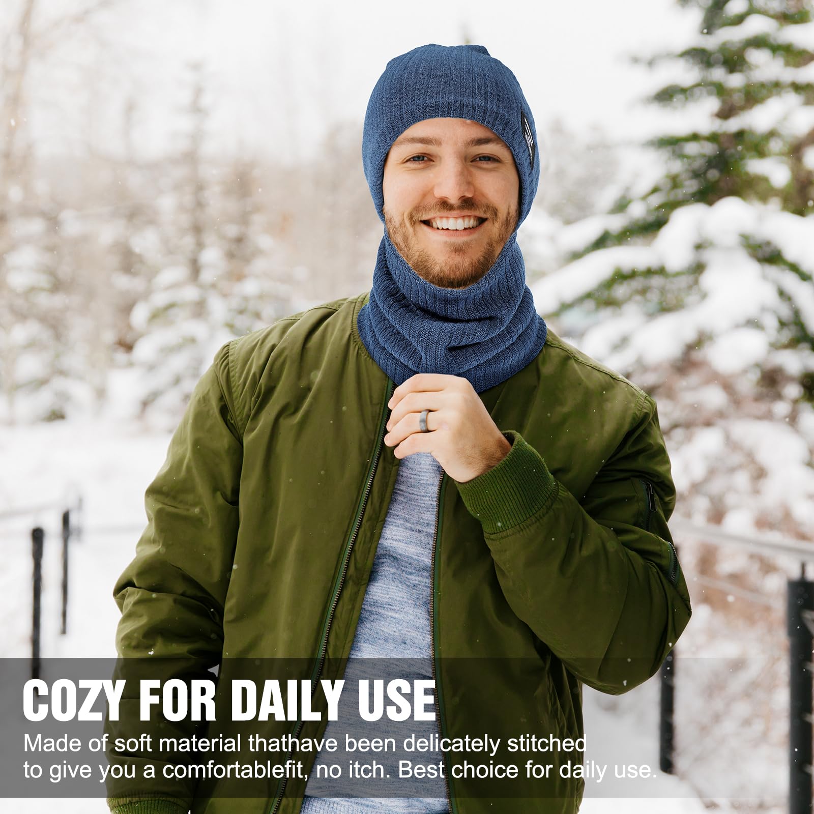 Czapka zimowa zestaw szalików, uniseks, gruba ciepła dzianinowa czapka typu beanie, okrągły dekolt, ocieplacz na szyję, zestaw z polarem, do sportów na świeżym powietrzu, narciarstwa, wędrówek,