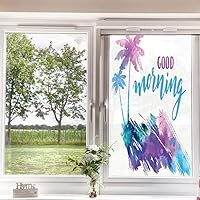 Vista 4 de Película decorativa para ventana con texto en inglés "Saying Window", decoración del hogar, palmeras tropicales hawaianas, diseño de acuarela