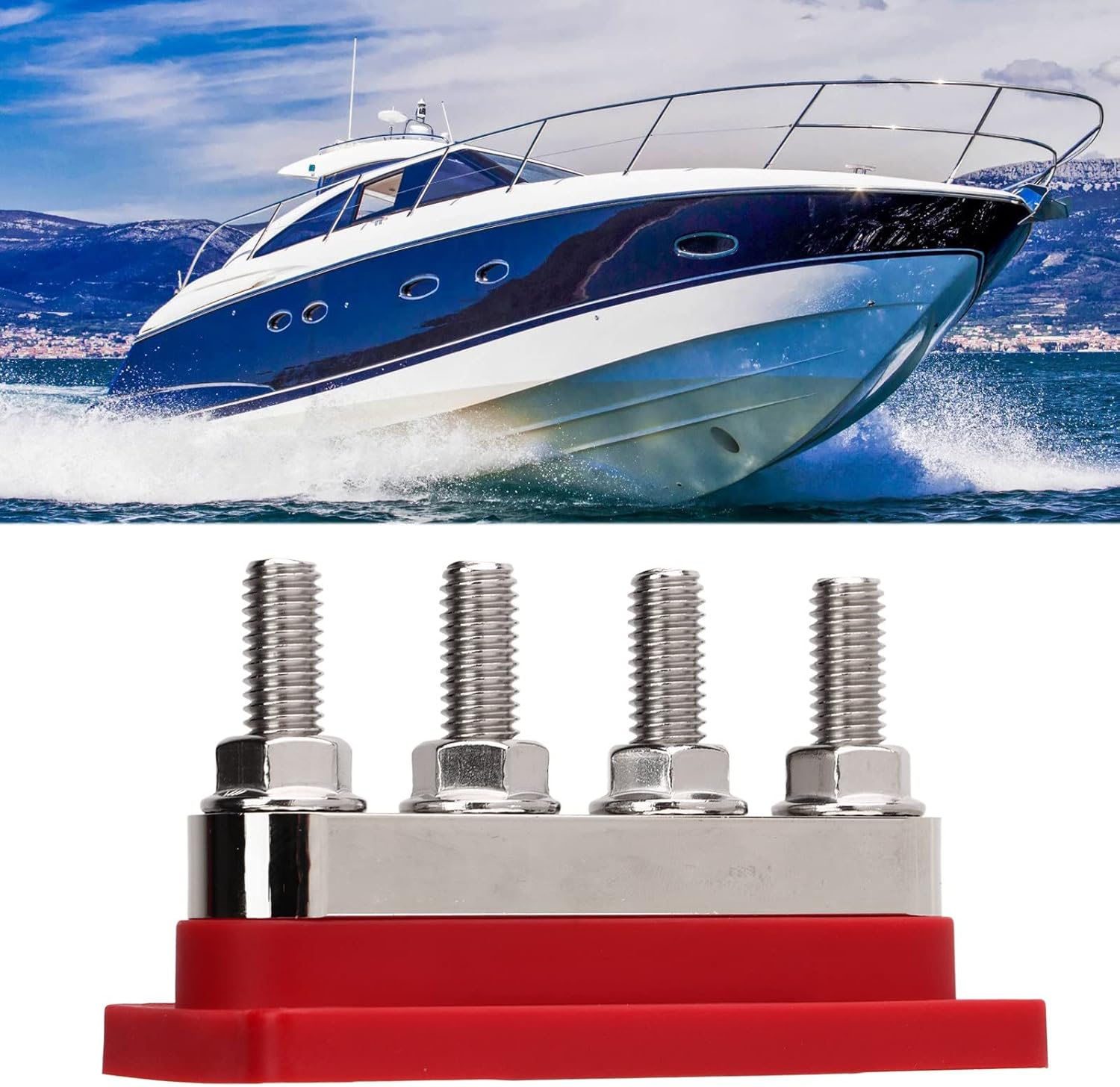 Battery Bus Bar DC12V to 48V 600A High Current 4 Stud Power Distribution Block Car RV Boat Yacht (Red)