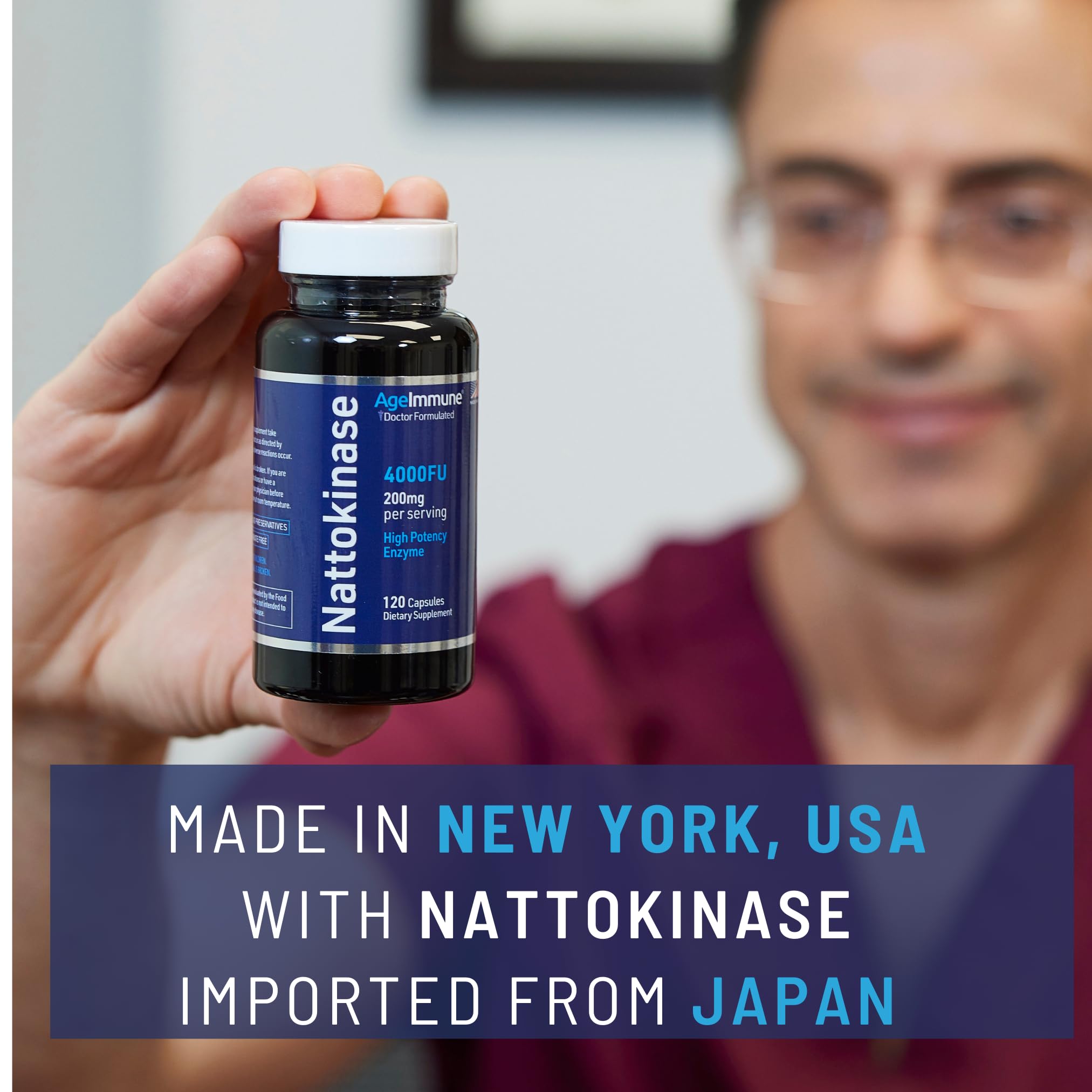 AgeImmune Nattokinase Supplement 4000 FU 200mg - Enzyme - Cardiovascular Support 120 Capsules -Derived from Japanese Natto - Made in The USA Without Magnesium Stearate. — Amazon image 4