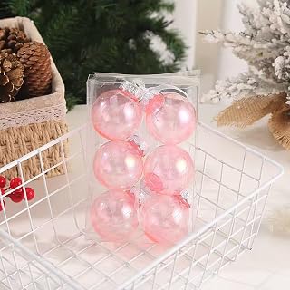60MM Iridescent Plastic Ball - 6PCS Xmas Ornament Balls Set, Plastic Iridescent Decorative Hanging Ornaments for Xmas Tree Wedding Valentine's Day Party Decorations (Pink)