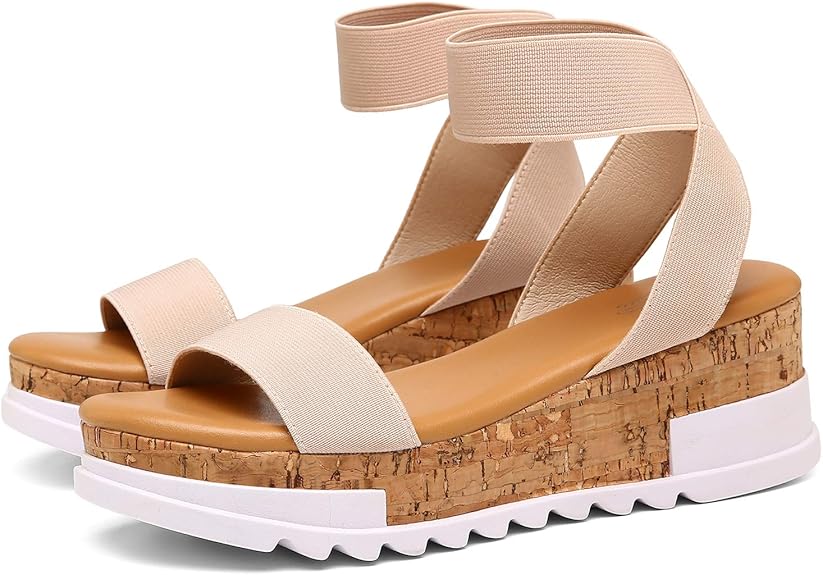 katliu Women's Wedge Platform Sandals Elastic Ankle Strap Cork Platform Sandals