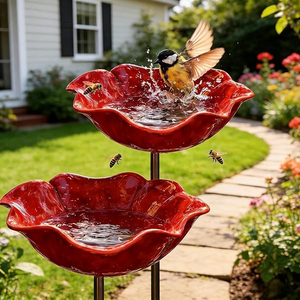 2026 Neue Gartenstecker Bienentränke Metall, Bienen-Vogeltränke,Bienentränke Blumenform Fütterungsschale, Outdoor-Vogelfutterstation, Garten, Hof, Terrasse - 1