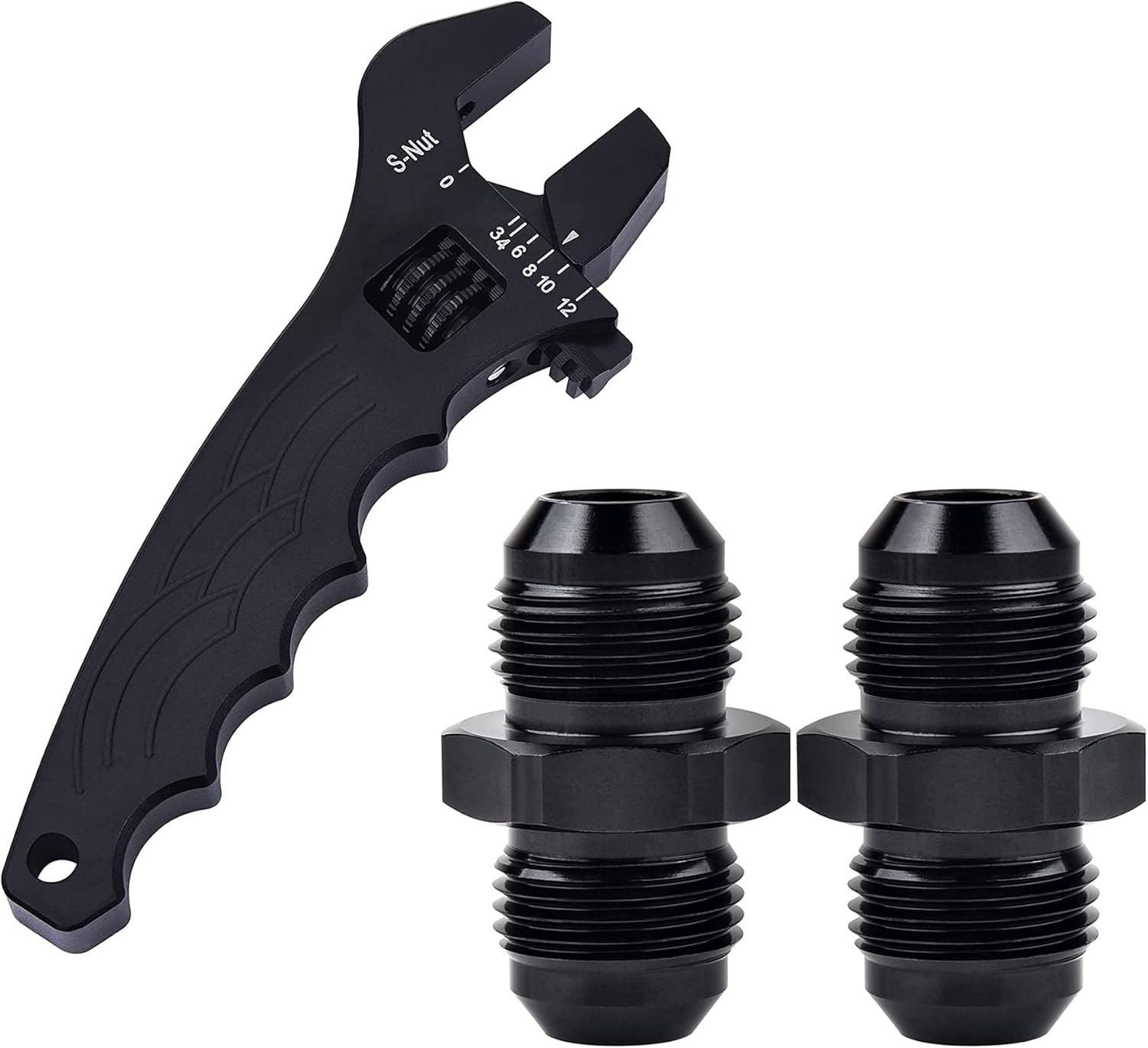 EVIL ENERGY 8AN to 8AN Male Coupler Union 2PCS Bundle with Adjustable 3AN-12AN Wrench Aluminum Black