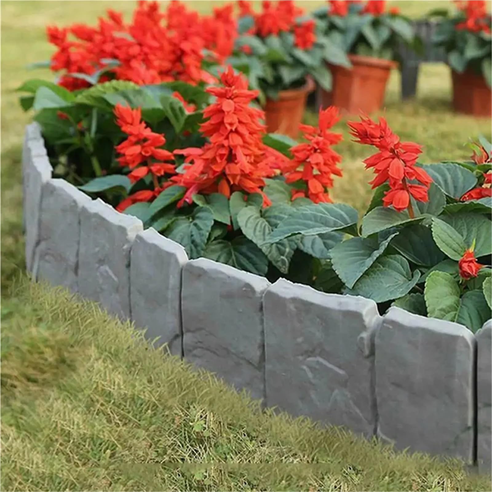 Rasenkante 5 Stück Gartenzaun Steinimitat Pflanzenstützpfahl Außeneinfassung Dekorative Grenze DIY Rasen Yard Landschaft