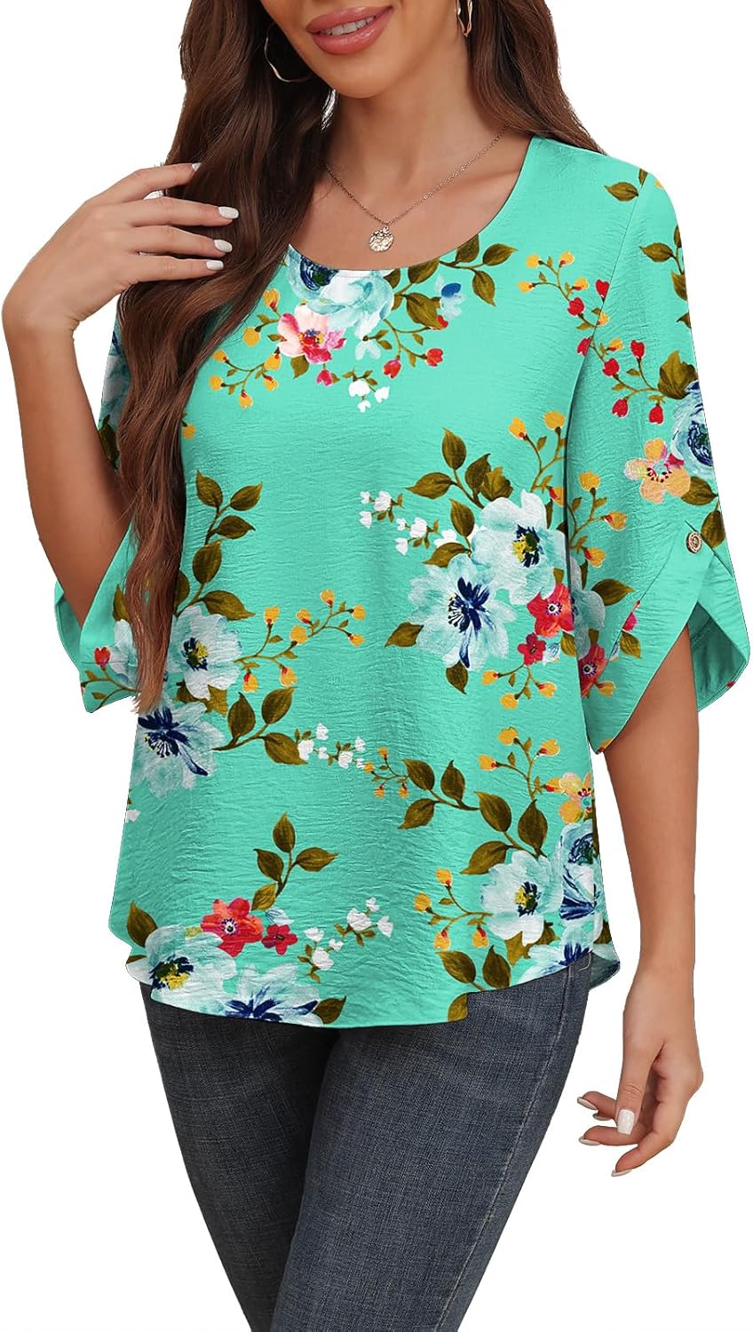 Askyes Women's 2026 Summer Chiffon Blouses Bell Short Sleeve Tshirts Casual Loose Flowy Dressy Work Tops for Leggings Blouse