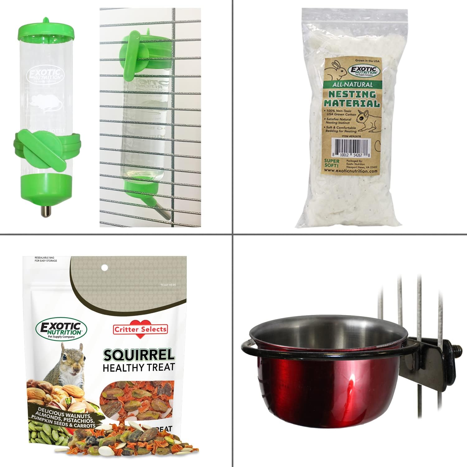Congo Cage & Starter Package for Squirrels - Includes Durable Cage, Healthy Food, Natural Treat, Water Bottle, Food Dish, Nest Box & Bedding