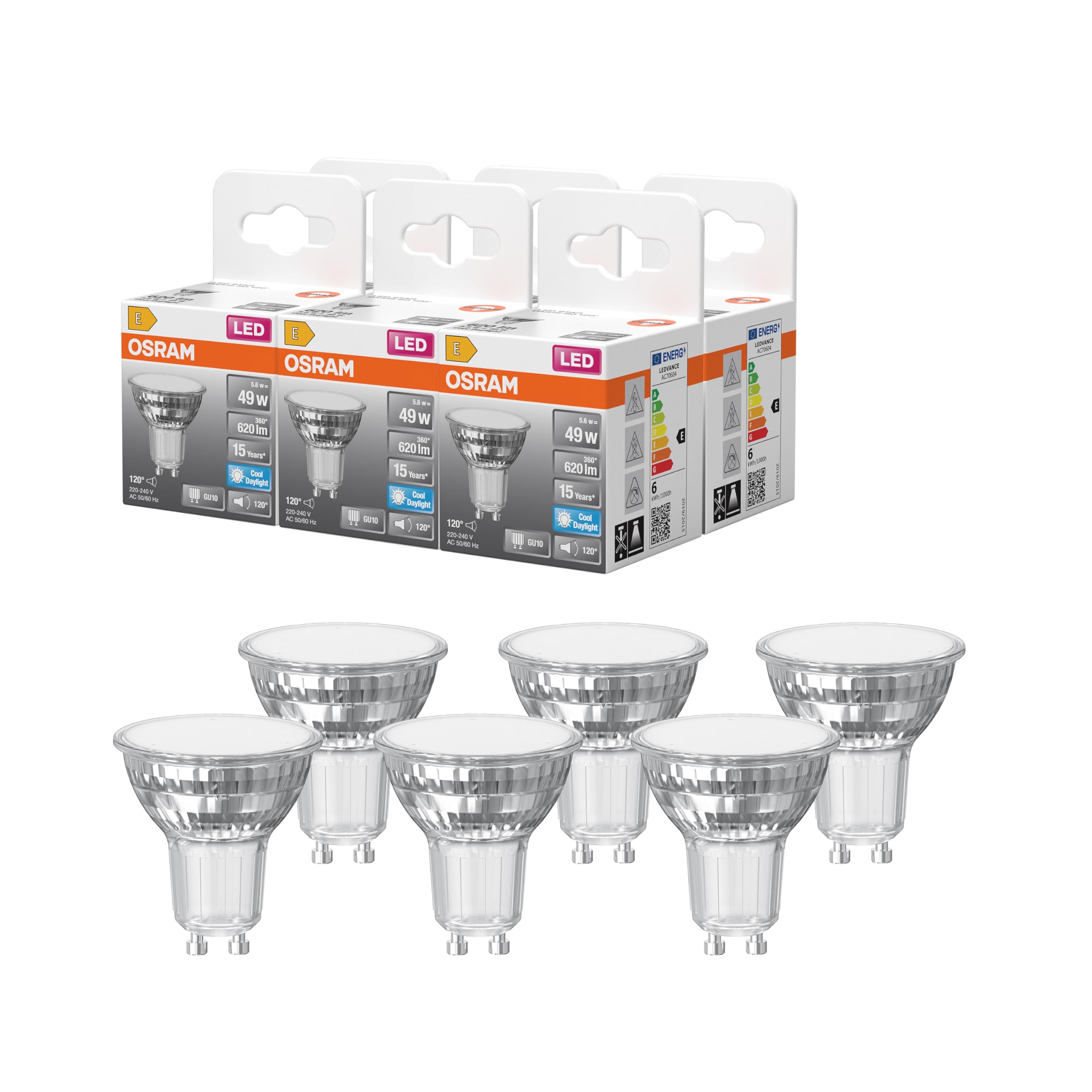 OSRAM Riflettore LED Spot Star PAR16 80°/120 5,6W trasparente GU10 | LED Star PAR16 80 120°, LED Lamps, Chiaro, 15000 h, confezione da 1