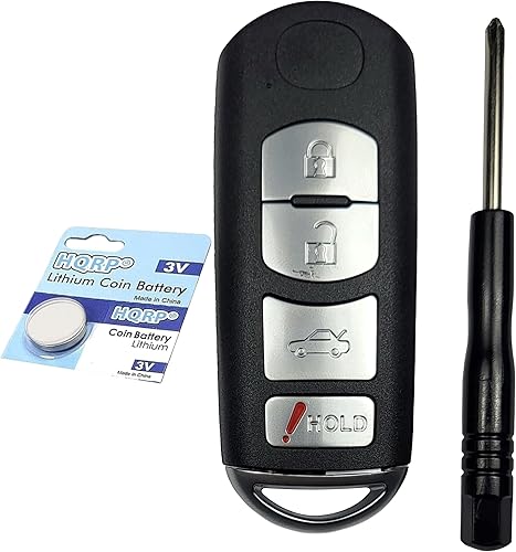 HQRP Funda plegable para llavero con tapa y entrada remota sin llave con 4 botones y batería CR2025 para modelos Mazda CX-5 / 3 / 6 / CX-3 / CX-7 /