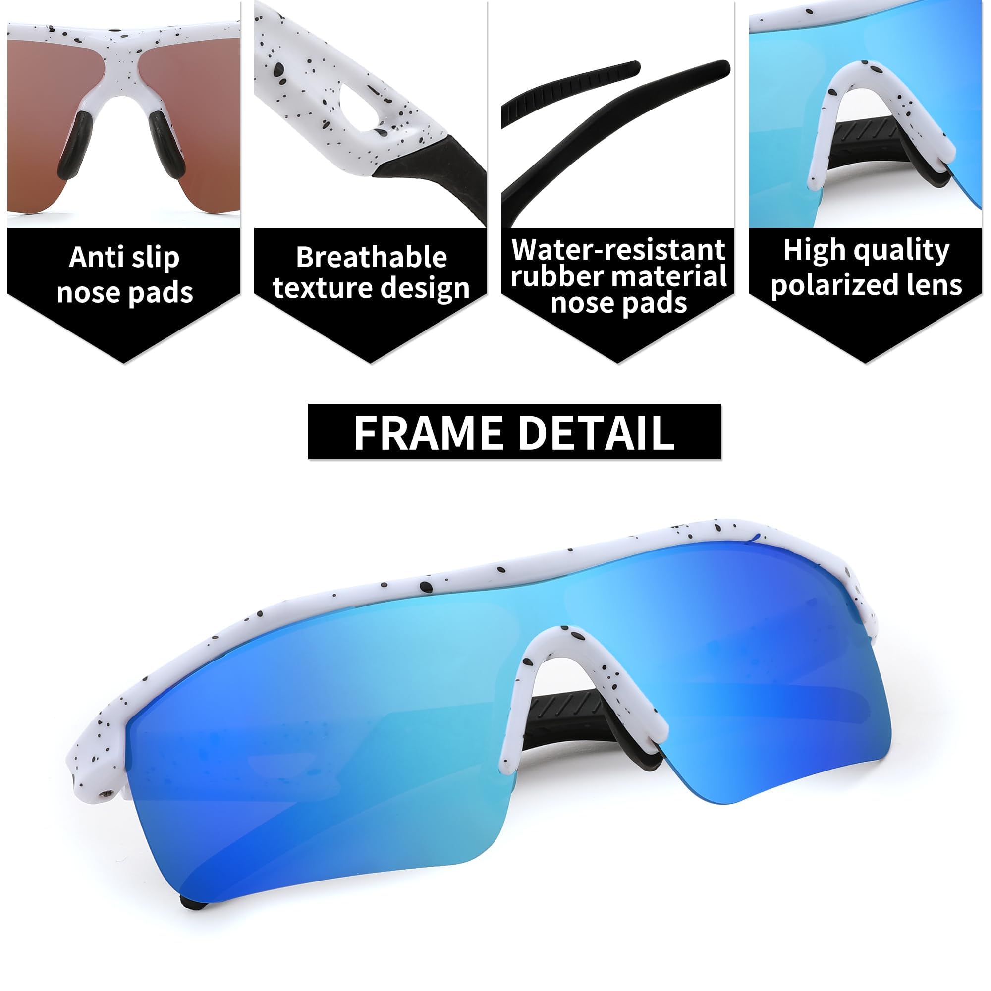 Karsaer Kids Teens Baseball Polarized Sunglasses Sports TR90 Frame Boys Girls Cycling E1002, Blue, 62 - Image 4 thumbnail
