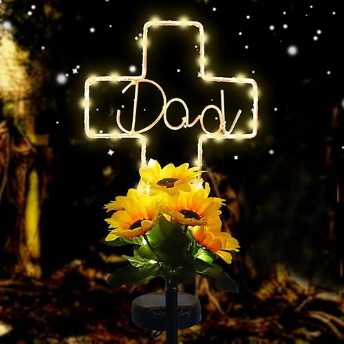 Luces solares de girasol con cruz para papá del cementerio, decoraciones de tumbas impermeables para papá del cementerio, regalos conmemorativos de