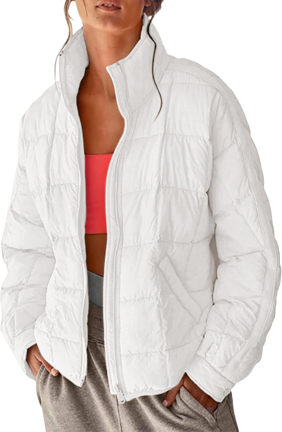 Xiaoxuemeng Womens Quilted Puffer Jacket Zip Up Lightweight Padded Coat Outwear with Pockets