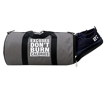 Gym Bag with Seprate Shoe Compartment, Motivational Quote Printed (Grey-1)