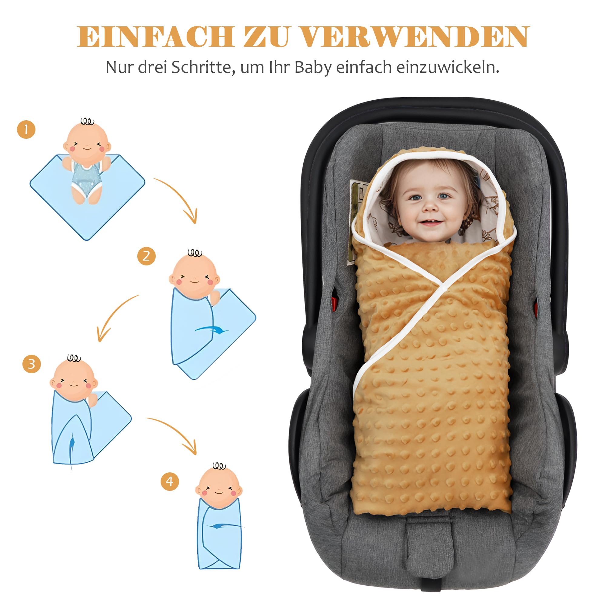 amo nenes Einschlagdecke Babydecke für Babyschale Kinderwagen Kuscheldecke 90 x 90 cm 100% Baumwolle Ganzjahresdecke Universal Baby Decke für Buggy Autositz (Braun) Baby