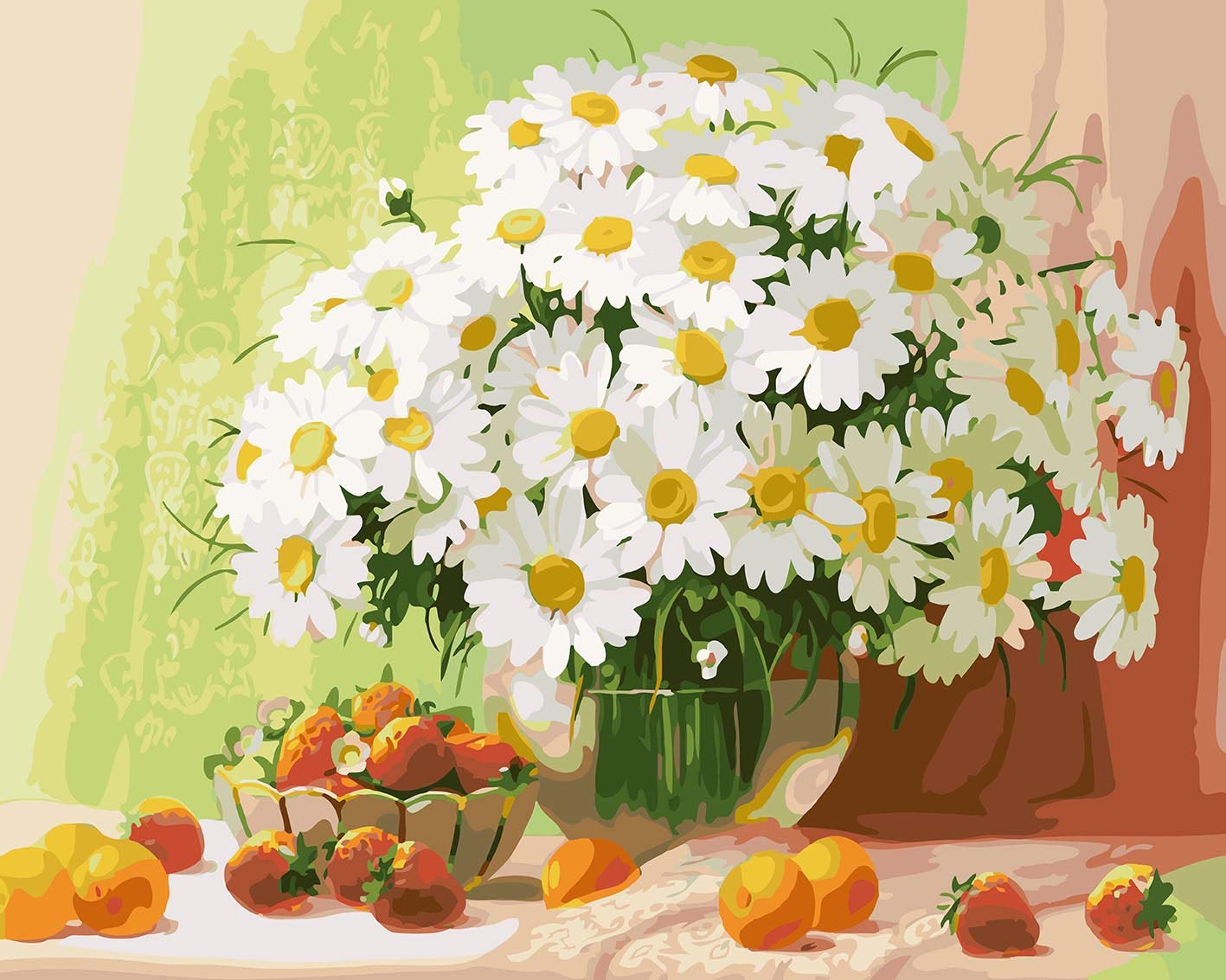 WOWDECOR Art Supplies White Daisy Flowers Strawberry DIY Paint by Numbers Kits 40 x 50cm with Painting Brushes Canvas (No Frame) โ image 1