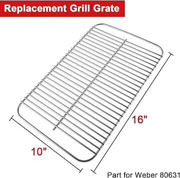 DELSBBQ Broilmann 80631 شبكة طهي من الفولاذ المقاوم للصدأ لـ Weber Go-Anywhere، تناسب شوايات الفحم والغاز Go-Anywhere، بديل لـ Weber 70211 و3634، 16 بوصة x 10 بوصة