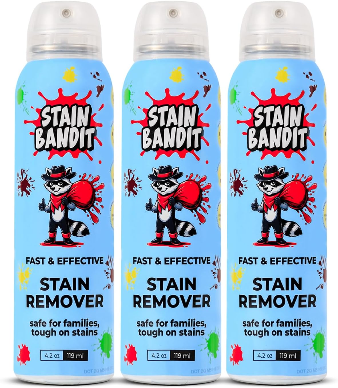 Stain Remover Spray | Non-Toxic Stain Remover Family Safe Formula | Bag-On-Valve 360° Continuous Spray Bottle | Cleaner for Clothes, Upholstery, Carpet & Car Seats 4.2 Oz, (Pack of 3)