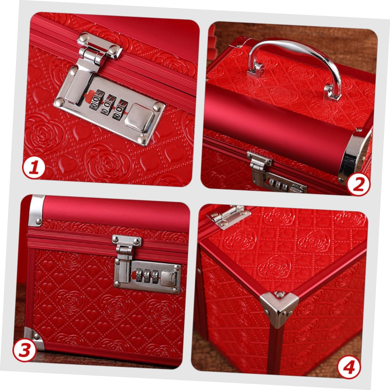Alipis Vintage Aluminum Alloy Jewelry Storage Box with Combination Lock, Large 24x18x18cm Red Bridal Treasure Chest Organizer for Wedding and Travel